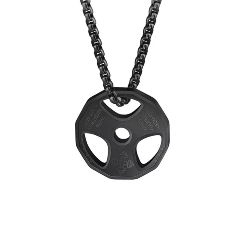 Black Chain Necklace with Weight Plate Pendant